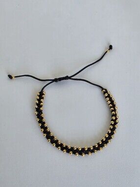 Handmade Adjustable Black Macrame Bracelet Gold Beads Minimalist Boho